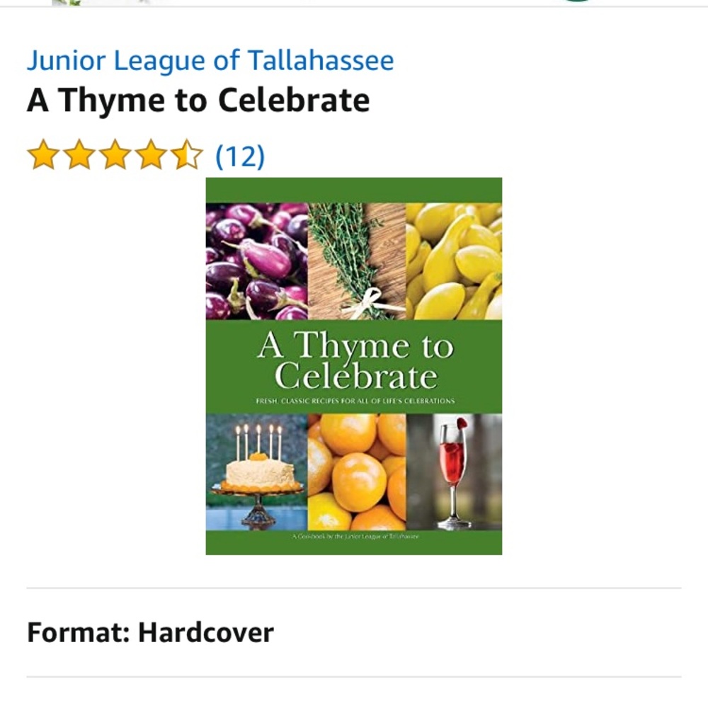 Brand New Hardcover Cookbook: A Thyme to Celebrate